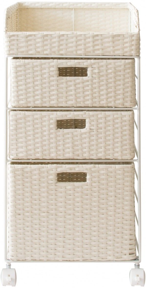 キャスター付きラタンランドリーボックス アイボリー RB-358 1個