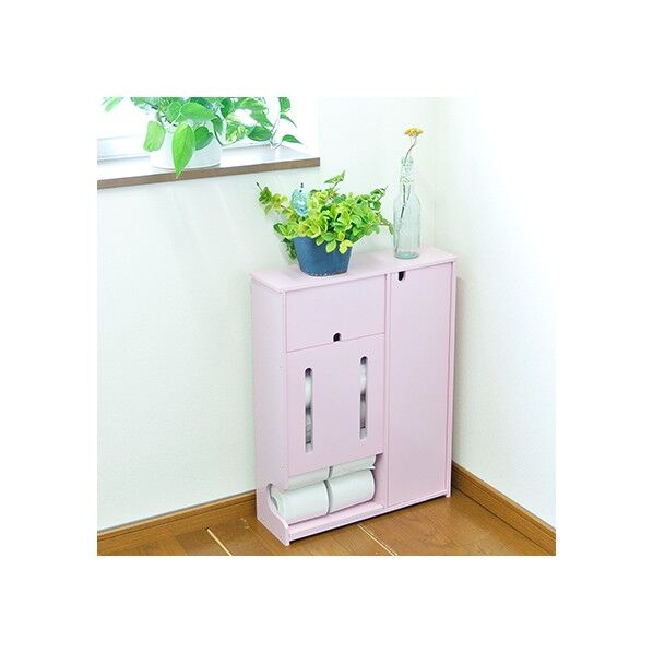 薄型ワイドトイレラック ピンク W460×D150×H620mm F-4662 PK 1台