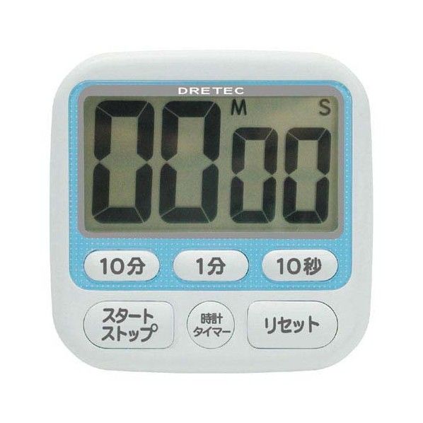 時計付大画面タイマー ブルー 81x81x18mm T-140BL 1個