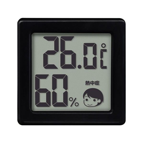 小さいデジタル温湿度計 ブラック O-257BK 1個