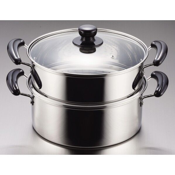 だんらんステンレス製両手2段蒸し器H-5875 26cm 246561 1