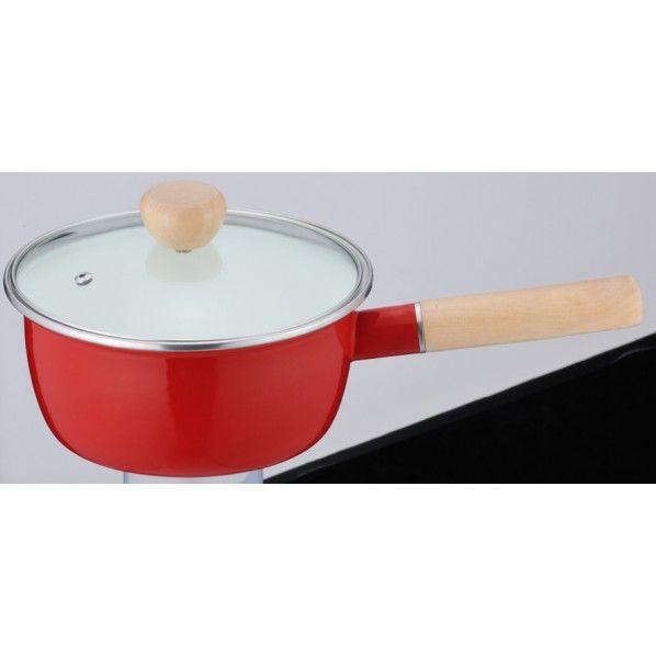 スカーレットホーロー IH対応片手鍋 18cm ガラス蓋付 レッド 34.5×20×13.5cm ND-8522 1個