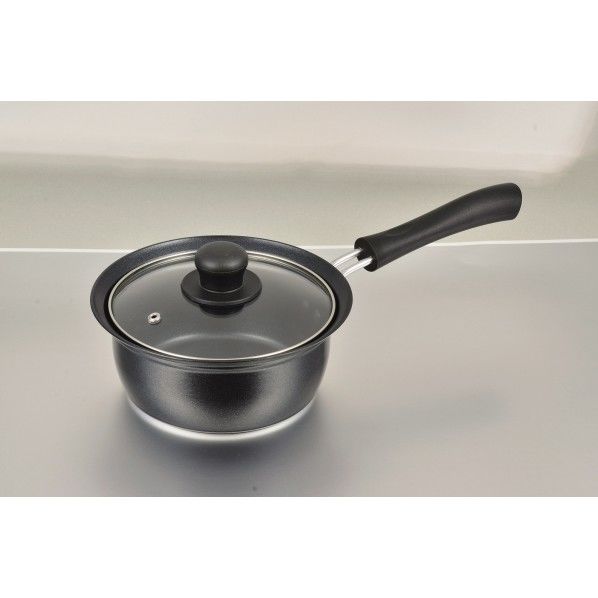 バブシャッター 内面フッ素加工 IH対応片手鍋 16cm ガラス鍋蓋付 36.5×19.5×12cm HB-2871 1個