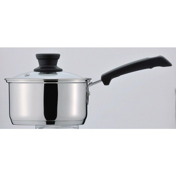 クラッセ ふっ素加工 IH対応3層底片手鍋 14cm ガラス蓋付 30×16×13cm HB-3413 1個