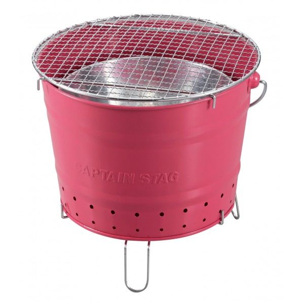 キャプテンスタッグ バケットグリル(バーベキュー用七輪) ピンク 270×230mm UG-24 1個