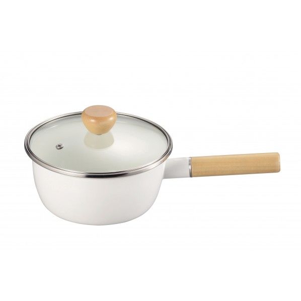 アミィ IH対応ホーローガラス蓋片手鍋 ホワイト 345×200×135mm HB-802 1個