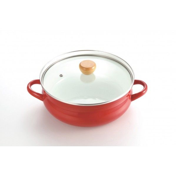 プレデンシア IH対応ホーロー よせしゃぶ両手鍋 26cm ガラス鍋蓋付 レッド 345×260×135mm HB-938 1個