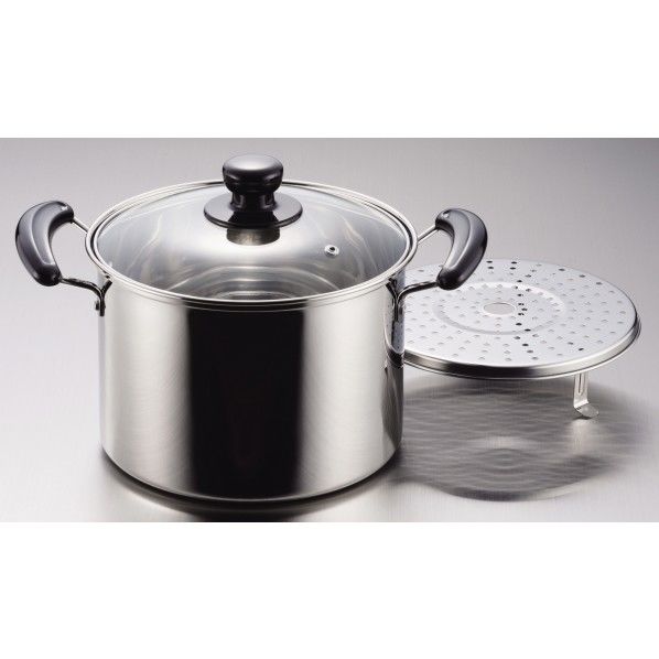 NEWだんらん IH対応ステンレス製ガラス蓋付兼用鍋 22cm 345×240×215mm H-5872 1個