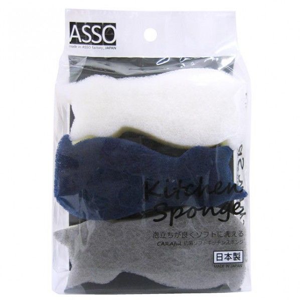 CARAful抗菌ソフトキッチンスポンジ ねこ3個組 61×38×138mm AS-001 1個