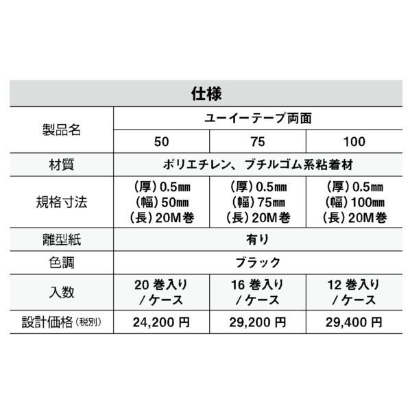 ユーイーテープ100両面 0.50mm×100mm×20m T-UET100W 12巻