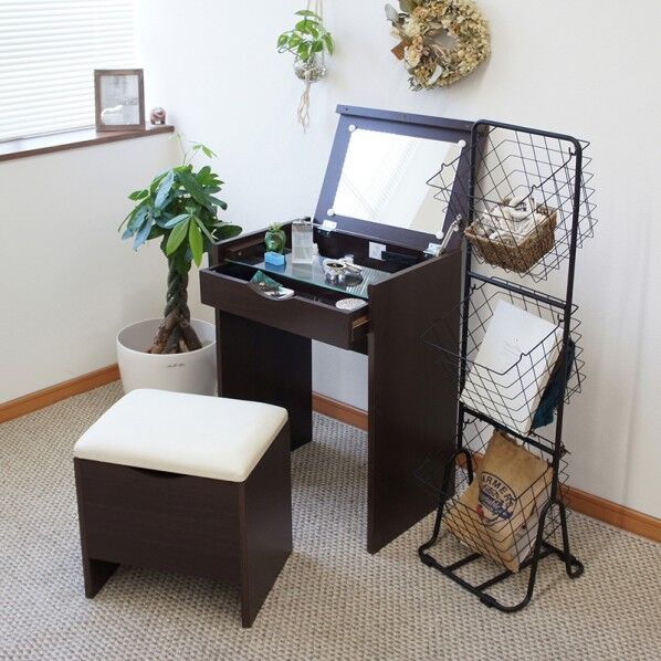 ドレッサー&スツールセット ダークブラウン デスク:W500×D350×H700mm スツール:W380×D305×H400mm DR-5070HC DBR 1台