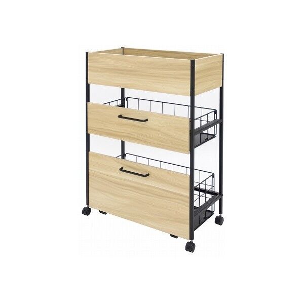 スチール収納ワゴン ナチュラル/ブラック 幅65×奥行30×高さ85cm 85-420 1台