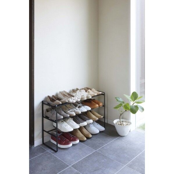 伸縮シューズラック フレーム3段 ブラック 41~70x25x45cm 7556 1個