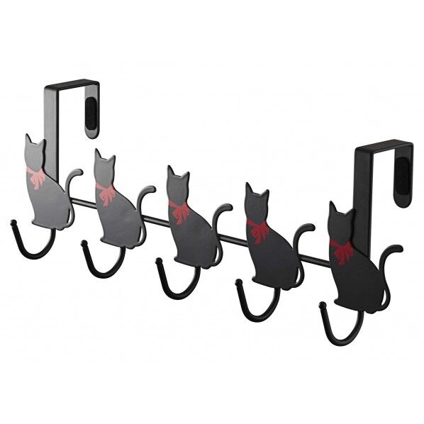 ドアハンガー猫 5連 横型 ブラック 36.5×8.5×12.5cm 7935 1個