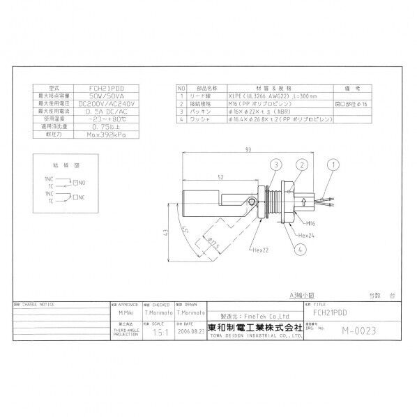 東和制電工業 ミニフロート/水平取付タイプ FCH21PDD 1個...