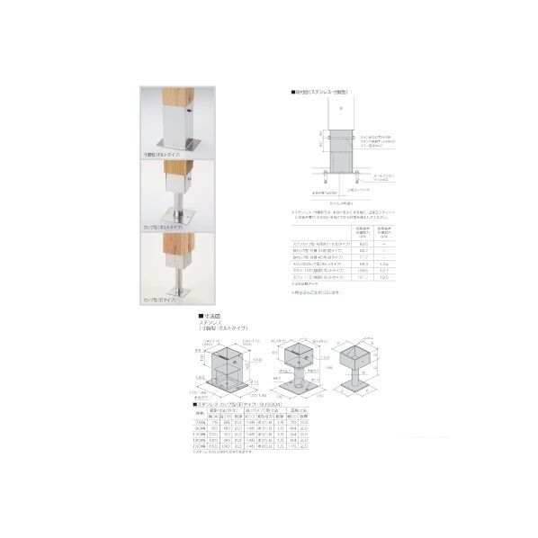 柱受 ステンレス カップ型(ボルト) W90mm×H195mm 13000010 1個