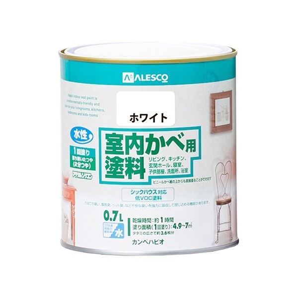 室内かべ用塗料(2分つや) 室内壁用水性塗料 壁紙にも使える ホワイト 119×121 0.7L 00317654011007 1缶