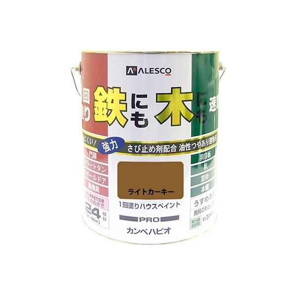 1回塗りハウスペイント(鉄にも木にも) ライトカーキー 4L 1缶