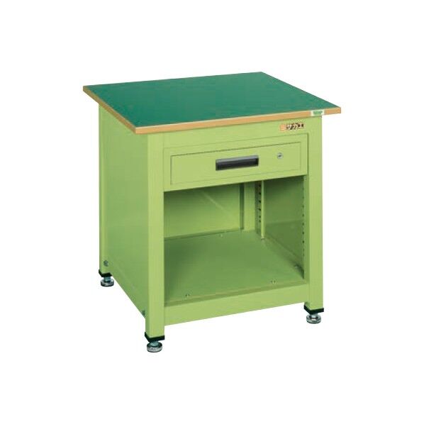 一人用作業台 中量固定式 キャビネット付 サカエグリーン 700×700×740mm KT-111FEN 1台