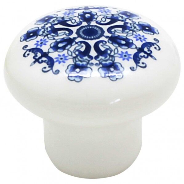 セラミックつまみ ホワイト/花柄 横幅:最大25mm、設置面の横幅:15mm、高さ:22mm TW-150 1個