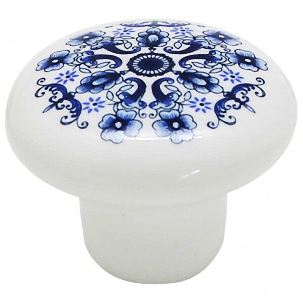 セラミックつまみ ホワイト/花柄 横幅:最大32mm、設置面の横幅:16mm、高さ:24mm TW-151 1個
