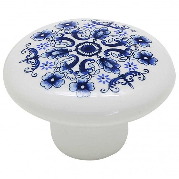 セラミックつまみ ホワイト/花柄 横幅:最大38mm、設置面の横幅:18mm、高さ:26mm TW-152 1個