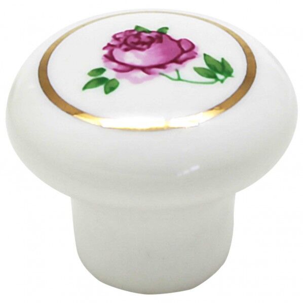 セラミックつまみ ホワイト/花柄 横幅:最大25mm、設置面の横幅:15mm、高さ:22mm TW-165 1個