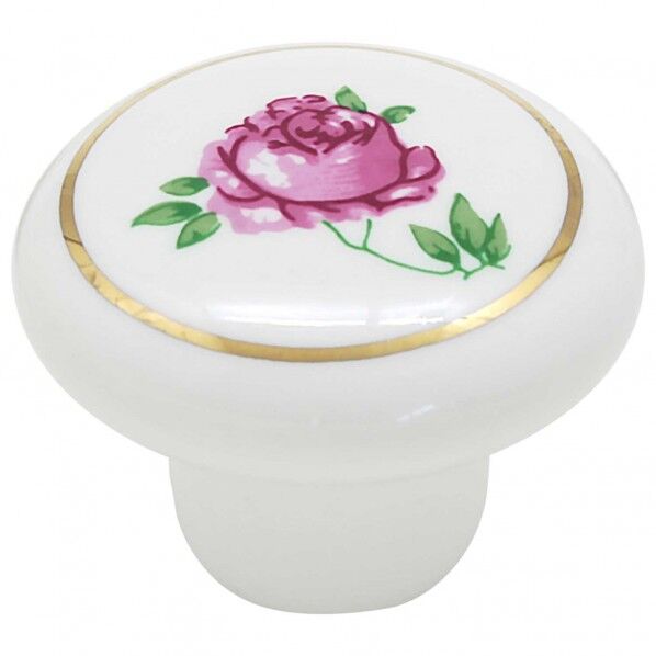 セラミックつまみ ホワイト/花柄 横幅:最大32mm、設置面の横幅:16mm、高さ:24mm TW-166 1個