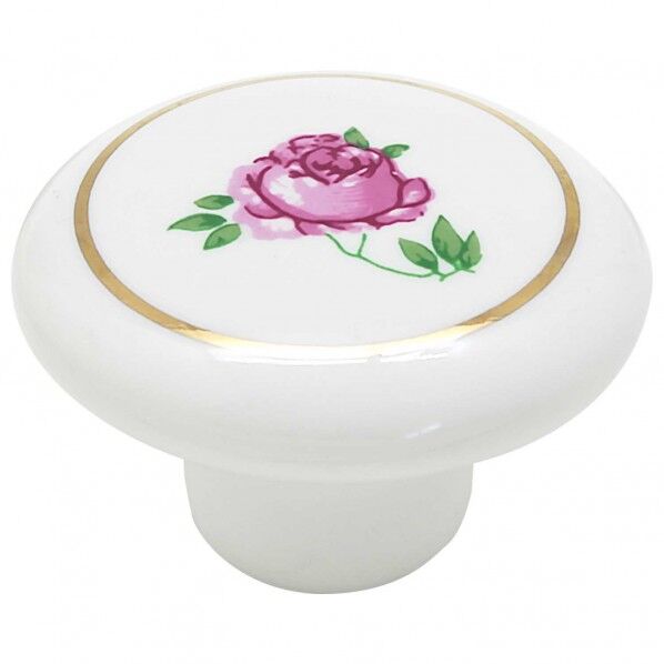 セラミックつまみ ホワイト/花柄 横幅:最大38mm、設置面の横幅:18mm、高さ:26mm TW-167 1個