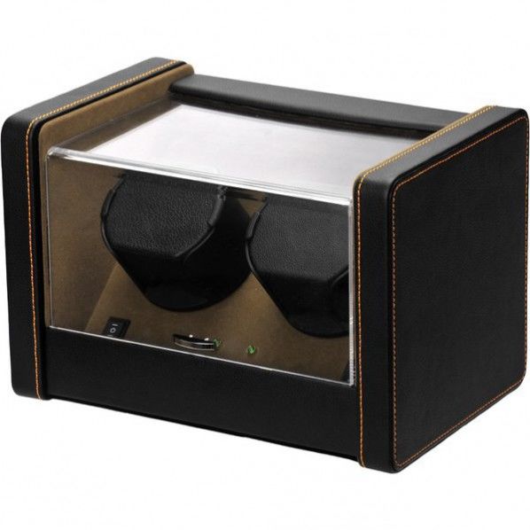 2本用収納合皮ワインディングマシーン(2WAY電源) ブラック&ブラウン 横 27cm・奥行 18.5cm・高 18.5cm SP2183022BK 1個