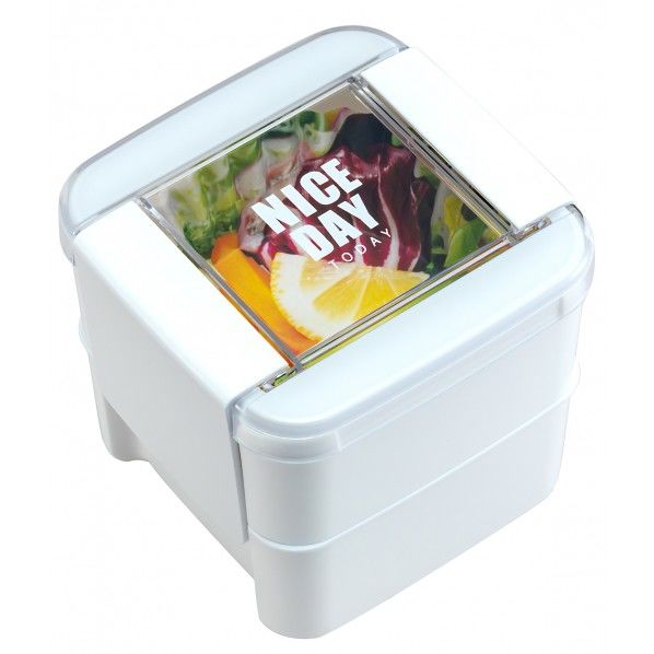 Lustrowere イージーケアランチボックス スクエア2段 ホワイト 幅10.7×奥行10.8×高さ10cm 680ml B-1490 1個