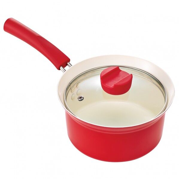 カーネリアン 吹きこぼれにくい セラミック ソースパン 16cm レッド 33×18.7×16cm 1.8L ND-1989 1個