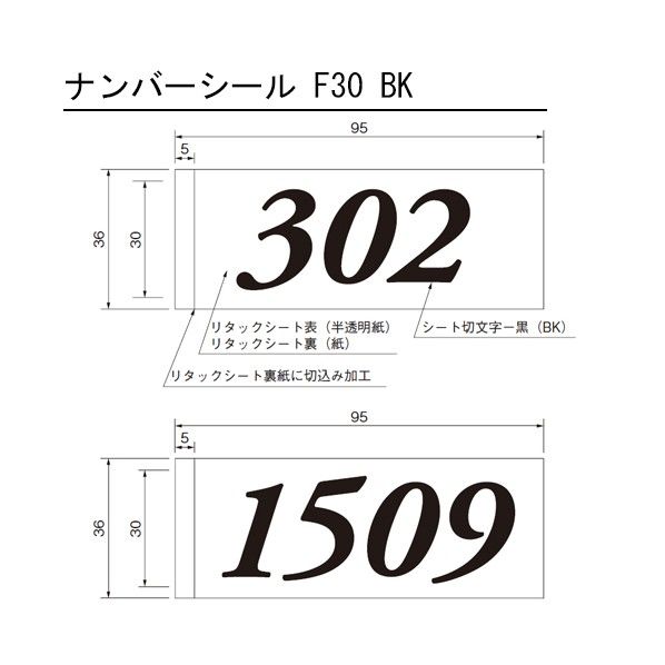 ナンバーシール F30BK(連番) 文字:黒 H30mm 214681 1枚