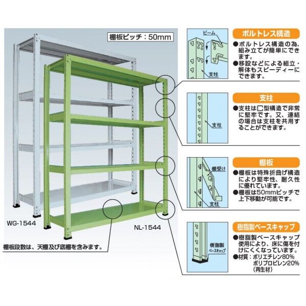 中量棚WG型(300kg/段・単体・高さ1800mm・4段タイプ) WG1324 1