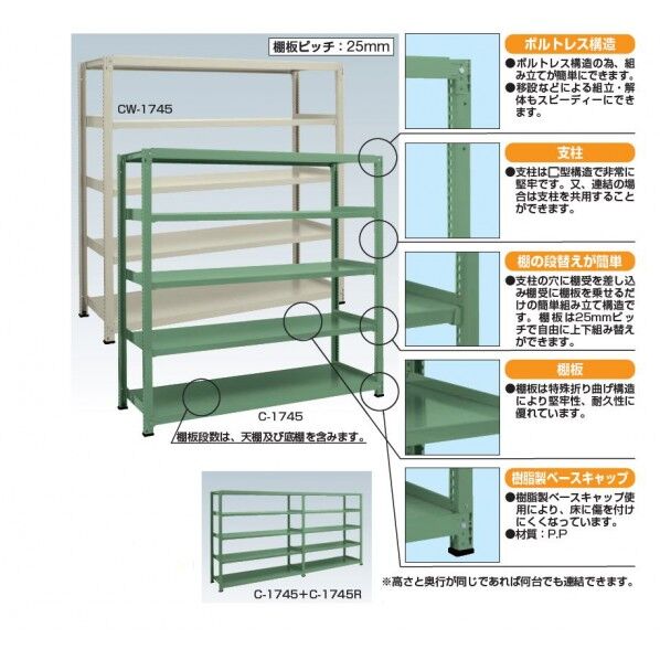 中量棚C型(500kg/段・連結・高さ2400mm・5段タイプ) C3565R 1
