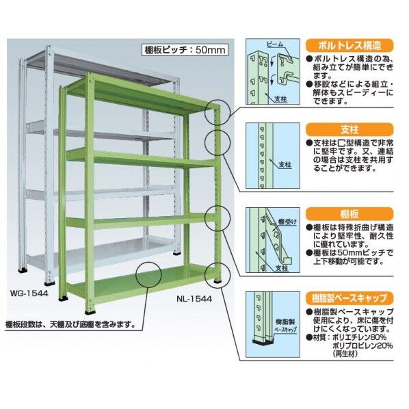 中量棚NL型(300kg/段・単体・高さ1800mm・5段タイプ) NL1345 1台