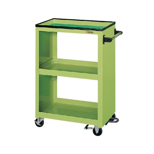 パネルワゴン PMWタイプ フットブレーキ付 天板皿型 サカエグリーン PMW-2CBR 1