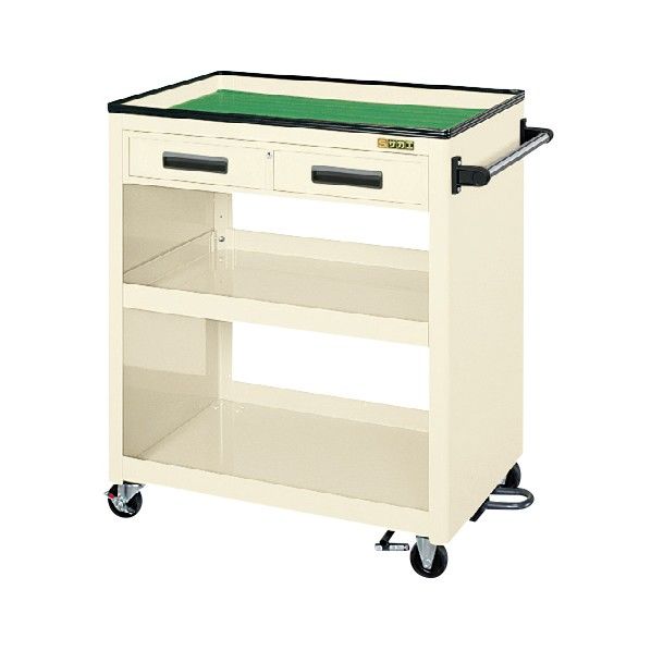 パネルワゴン PKWタイプ フットブレーキ付 天板皿型 引出し付 アイボリー PKW-4CBRI 1