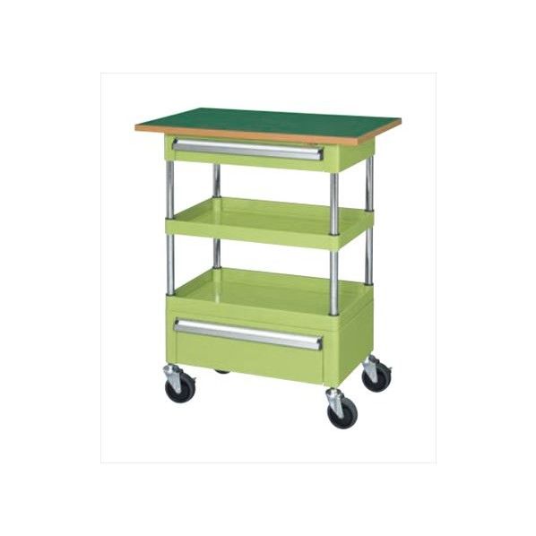 ニューパールワゴン 中量サイレントタイプ 上段・深型1段引出し付 天板付 サカエグリーン W750×D500×H760mm PMR-6RAMSE 1台