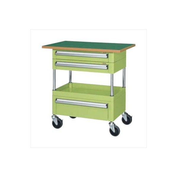 ニューパールワゴン 中量サイレントタイプ 上段2段･深型1段引出し付 天板付 サカエグリーン W750×D500×H760mm PMR-7RAMSE 1台