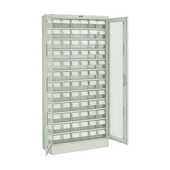 バンラックケースL型両開き扉透明引出大X36個透明