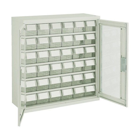 バンラックケースL型両開き扉透明引出小X36個透明