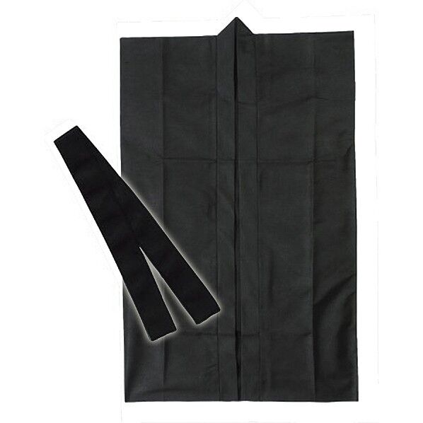 カラー不織布ロングハッピ黒J(ハチマキ付) (幼児~小学校低学年用)480×800mm、ハチマキ:1300×45mm 1166 1