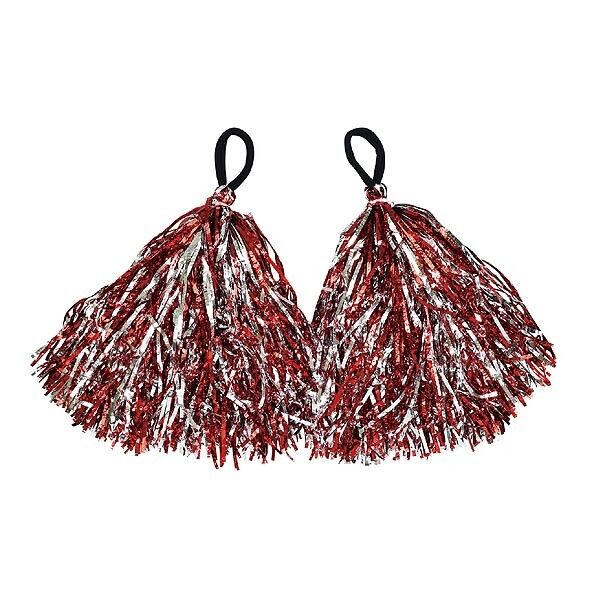 ヒラヒラハンドフリーポンポン レッドシルバー ソフトゴム:60mm、房:約250mm 14607 1個