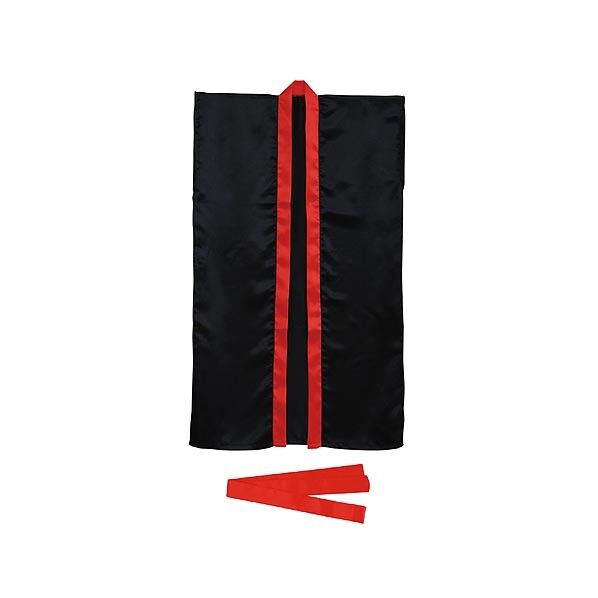 ソフトサテンロングハッピ J 黒/赤襟 (ハチマキ付)