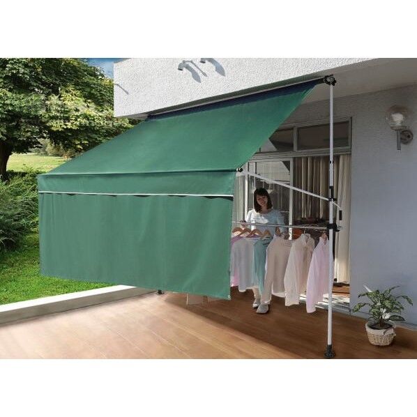 【アウトレット品】 物干し竿付・前幕付オーニング 2mタイプ グリーン(GN) TAN-1105-20 1台