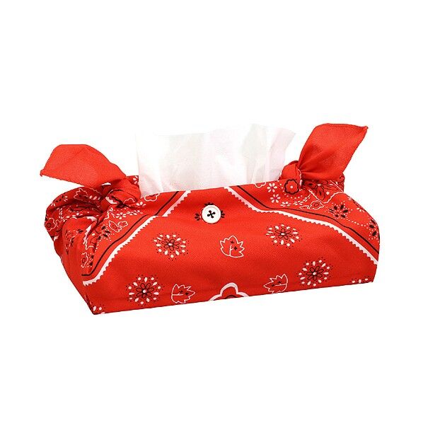 バンダナティッシュボックスカバー 赤 バンダナ:550×550mm、ボタン:φ15mm、スナップボタン:φ10mm 50934 1個