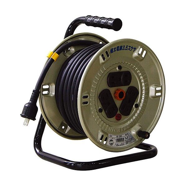 極太(3.5mm2)電線仕様ドラム 100V 2芯 アース付 20m NP-206F 1個