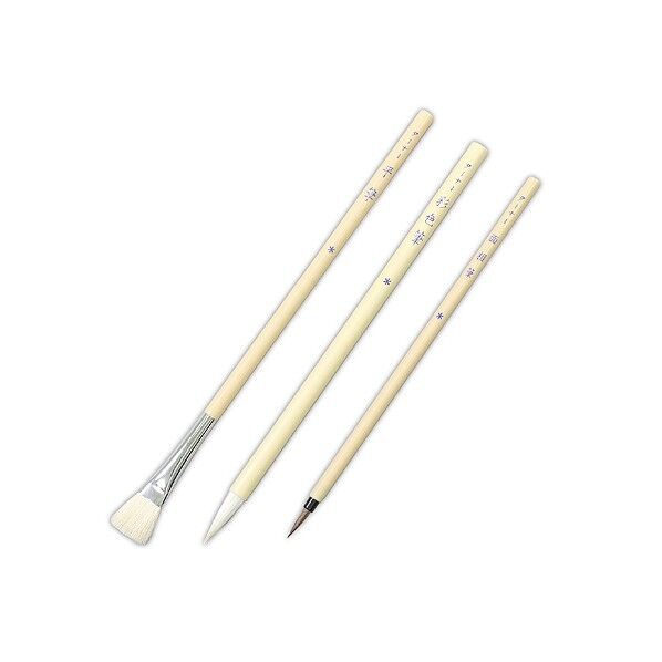 T プラ軸筆 3本組 全長:約230mm 穂先:約10×20mm面相筆/全長約193mm 穂先約Φ3×14mm、 彩色筆/全長約216mm 穂先約Φ8×23mm、平筆/全長約230mm 穂先約13×18mm 119382 3個