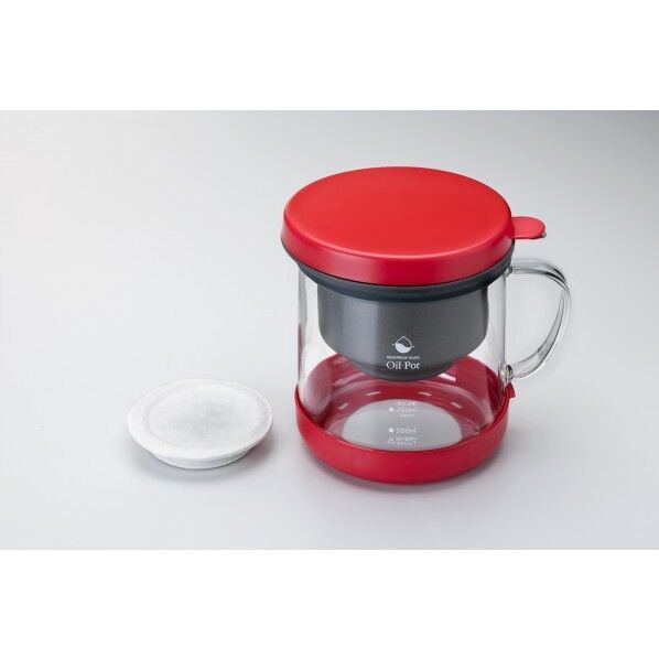 耐熱ガラス活性炭油ろ過ポット 二重口 レッド 約幅180×奥行140×高さ165mm 0.7L KRP-GN-R 1個